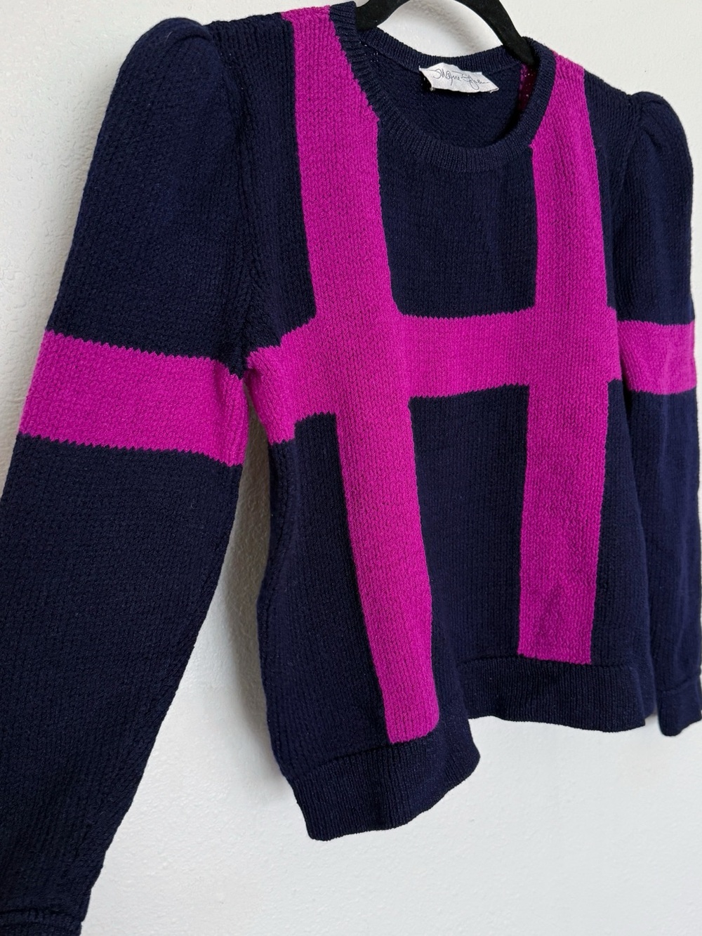 Vintage St John Navy Puff Sleeve Sweater 80s